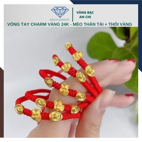 Charm mèo thần tài vàng ta 24k 9999 size nhỏ 5mm x 8mm