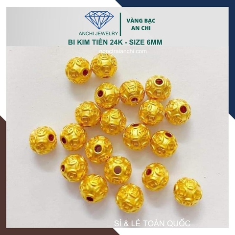 Charm bi kim tiền vàng ta 24k 9999 size 6mm - AC380