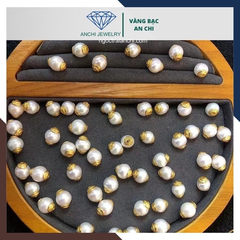 Mặt dây chuyền ngọc trai xuyên tâm ốp bạc mạ vàng mã AC070