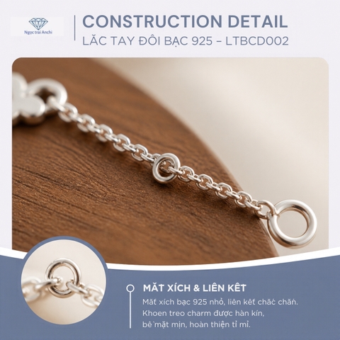 Lắc Tay Đôi Bạc 925 Khắc Tên Theo Yêu Cầu LTBCD003