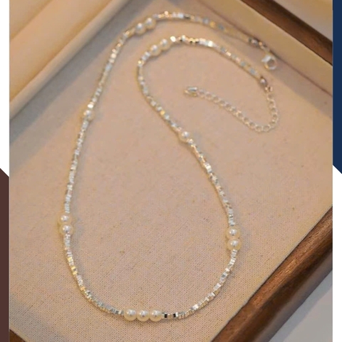 Vòng Cổ Ngọc Trai Choker Phối Hạt Bạc VCNT188 – Nhỏ Gọn, Bắt Sáng Tinh Tế, Không Bị “Dừ”