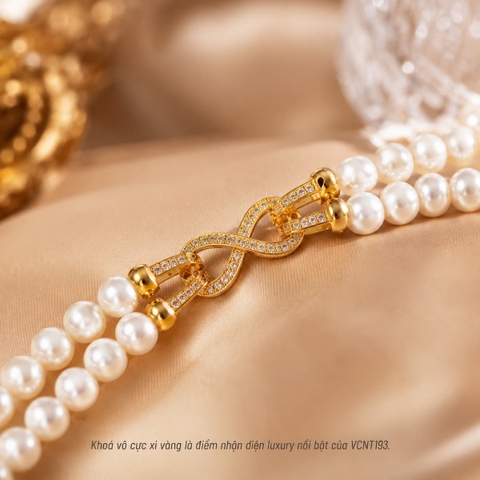 Vòng Cổ Ngọc Trai 2 Tầng VCNT193 – Layer Pearl Luxury & Khoá Vô Cực Xi Vàng