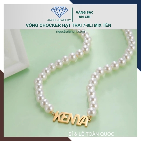 Choker ngọc trai có mặt bạc khắc tên theo yêu cầu cho nữ mã B250T233