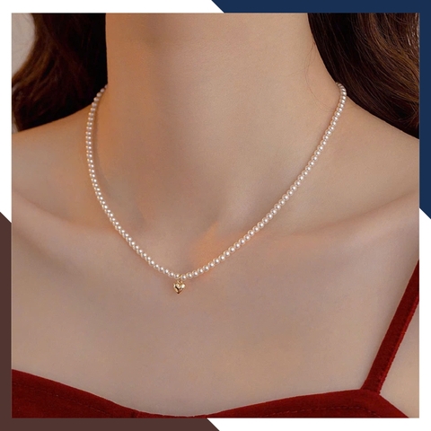 Choker ngọc trai hạt nhỏ 3–4mm phối mặt trái tim VCNT153 – Tinh tế, trẻ trung & hiện đại