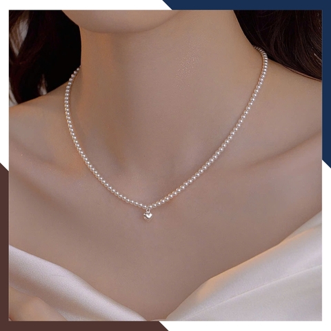 Choker ngọc trai hạt nhỏ 3–4mm phối mặt trái tim VCNT153 – Tinh tế, trẻ trung & hiện đại
