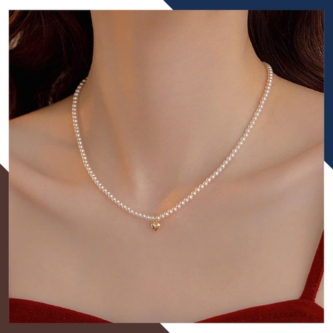 Choker ngọc trai hạt nhỏ 3–4mm phối mặt trái tim VCNT153 – Tinh tế, trẻ trung & hiện đại