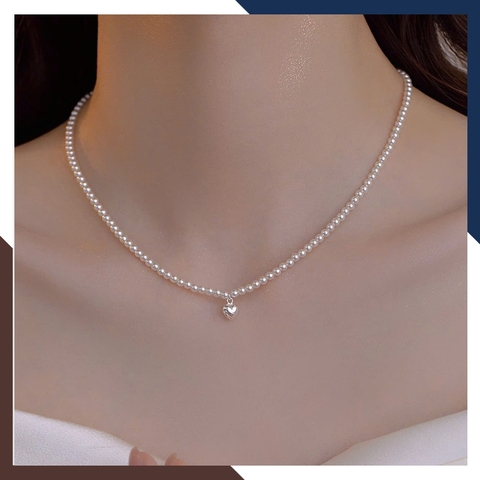 Choker ngọc trai hạt nhỏ 3–4mm phối mặt trái tim VCNT153 – Tinh tế, trẻ trung & hiện đại