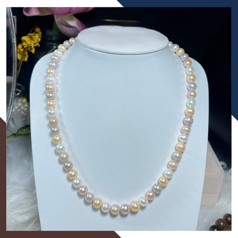 Bộ trang sức ngọc trai tứ quý 4 màu 8–9mm cao cấp – Set vòng cổ, vòng tay & bông tai BTSNT10