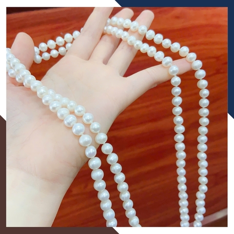 VCNT181 – Chuỗi Ngọc Trai 160cm Không Khoá, Hạt 7–8mm Cho Váy Suông & Cổ Thấp