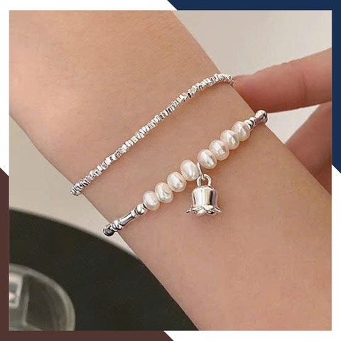 Combo Lắc Tay Ngọc Trai Bạc Vụn Phối Đốt Trúc, Hoa Linh Lan VTNT51