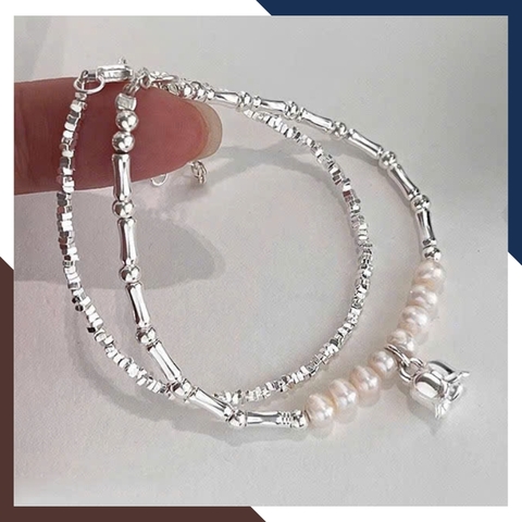 Combo Lắc Tay Ngọc Trai Bạc Vụn Phối Đốt Trúc, Hoa Linh Lan VTNT51