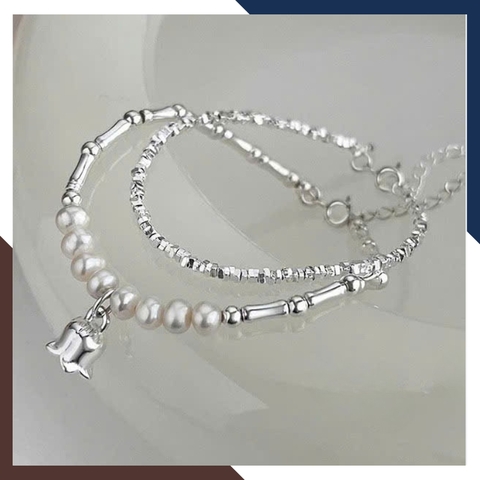 Combo Lắc Tay Ngọc Trai Bạc Vụn Phối Đốt Trúc, Hoa Linh Lan VTNT51