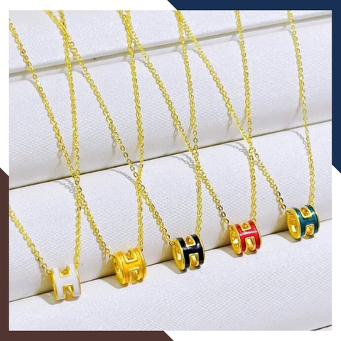 Dây chuyền chữ H Hermes bằng vàng tây 10k màu đen, đỏ, xanh, vàng, trắng cho nữ đẹp mã D30M29