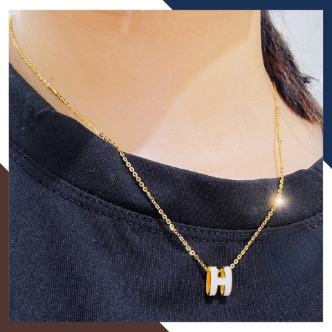 Dây chuyền chữ H Hermes bằng vàng tây 10k màu đen, đỏ, xanh, vàng, trắng cho nữ đẹp mã D30M29