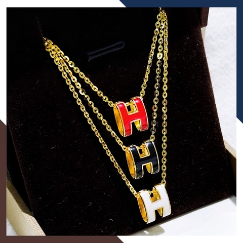 Dây chuyền chữ H Hermes bằng vàng tây 10k màu đen, đỏ, xanh, vàng, trắng cho nữ đẹp mã D30M29