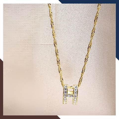 Dây chuyền chữ H Hermes vàng tây 10k đính đá cho nữ đẹp mã D48M15