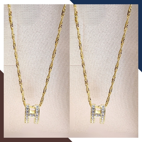 Dây chuyền chữ H Hermes vàng tây 10k đính đá cho nữ đẹp mã D48M15