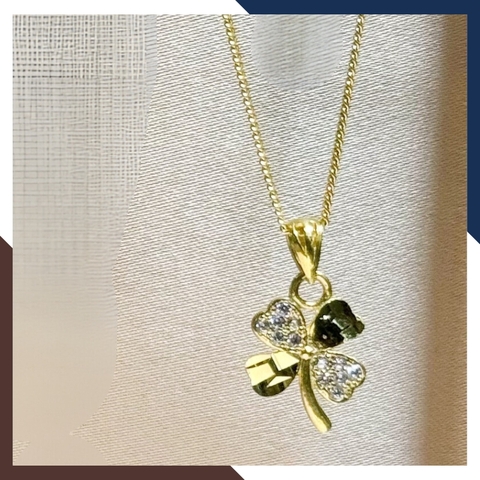 Dây chuyền cỏ 4 lá vàng tây 10k đính đá cho nữ đẹp mã TL78