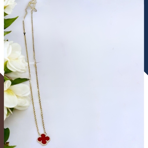 Dây Chuyền Cỏ 4 Lá Vàng Ý Màu Đỏ Cho Nữ DCVN182 – Mang Lại May Mắn & Bình An