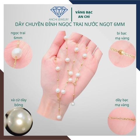 Dây chuyền ngọc trai nữ bạc thật mạ vàng mặc áo dài đẹp mã 67AC250
