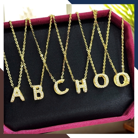 Dây chuyền mặt chữ cái vàng tây 10k đính đá cho nữ đẹp mã D25M12
