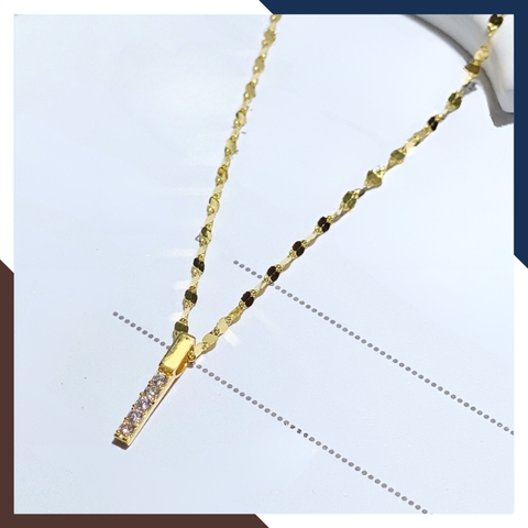 Dây chuyền mặt thanh dọc bằng vàng tây 10k đính đá cho nữ đẹp mã D33M11