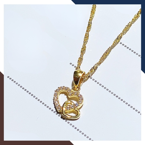 Dây chuyền mặt trái tim đôi bằng vàng tây 10k đính đá cho nữ đẹp mã D48M16