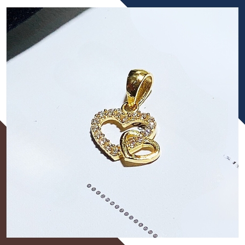 Dây chuyền mặt trái tim đôi bằng vàng tây 10k đính đá cho nữ đẹp mã D48M16