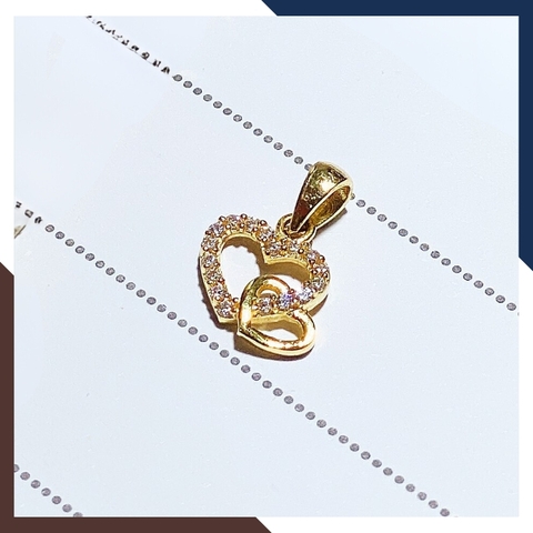 Dây chuyền mặt trái tim đôi bằng vàng tây 10k đính đá cho nữ đẹp mã D48M16