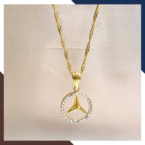 Dây chuyền mặt vòng tròn Mercedes vàng tây 10k đính đá cho nữ đẹp mã D48M24