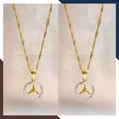 Dây chuyền mặt vòng tròn Mercedes vàng tây 10k đính đá cho nữ đẹp mã D48M24