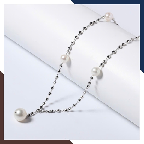 Dây chuyền ngọc trai bạc 925 xi bạch kim dài 90cm DCNT38 – Sang trọng & quý phái