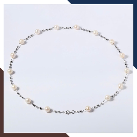Dây chuyền ngọc trai bi bạc 925 xi bạch kim DCNT37 – Thanh lịch, hiện đại, dễ phối đồ
