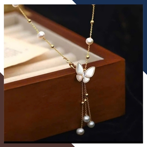 Dây chuyền ngọc trai bướm bạc mạ vàng cho nữ đẹp mã 78AC290