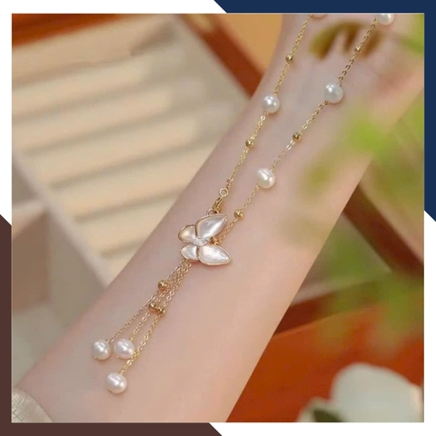Dây chuyền ngọc trai bướm bạc mạ vàng cho nữ đẹp mã 78AC290