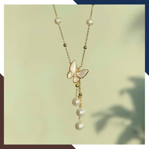 Dây chuyền ngọc trai bướm bạc mạ vàng cho nữ đẹp mã 78AC290