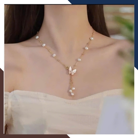 Dây chuyền ngọc trai bướm bạc mạ vàng cho nữ đẹp mã 78AC290
