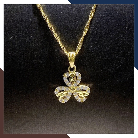 Dây chuyền vàng cỏ 3 lá, dây chuyền xoắn mặt cỏ 3 lá bằng vàng tây 10k cho nữ mã D91M24