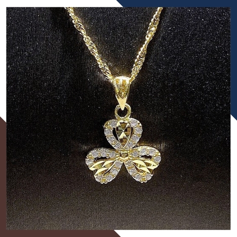 Dây chuyền vàng cỏ 3 lá, dây chuyền xoắn mặt cỏ 3 lá bằng vàng tây 10k cho nữ mã D91M24