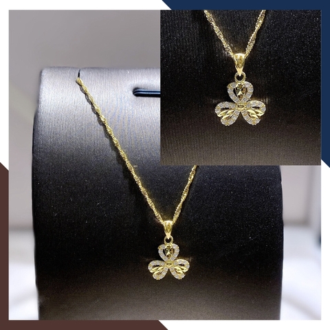 Dây chuyền vàng cỏ 3 lá, dây chuyền xoắn mặt cỏ 3 lá bằng vàng tây 10k cho nữ mã D91M24