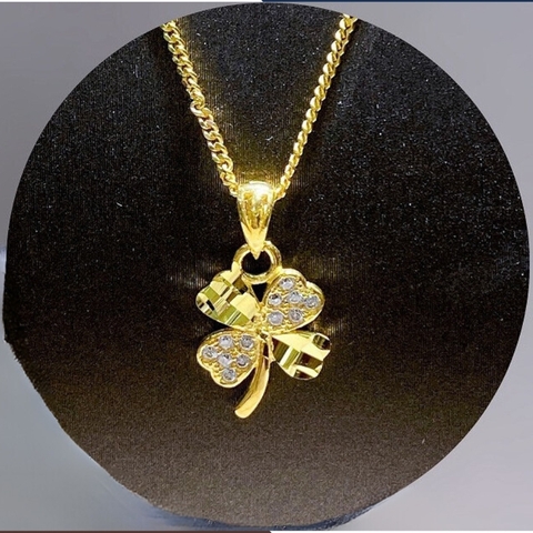 Dây chuyền vàng cỏ 4 lá, dây chuyền mắt xích tròn mặt cỏ 4 lá bằng vàng tây 10k cho nữ mã D58M18