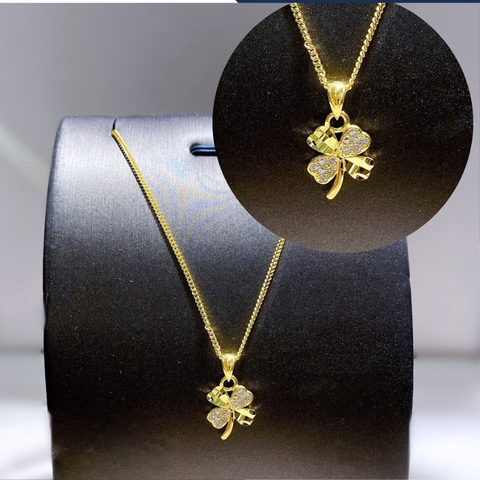 Dây chuyền vàng cỏ 4 lá, dây chuyền mắt xích tròn mặt cỏ 4 lá bằng vàng tây 10k cho nữ mã D58M18
