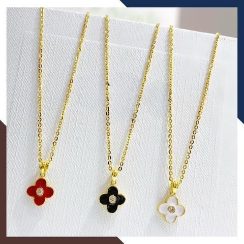 Dây Chuyền Vàng Cỏ 4 Lá Màu Đen, Đỏ, Trắng DCVN210 – Đem Lại May Mắn Mỗi Ngày