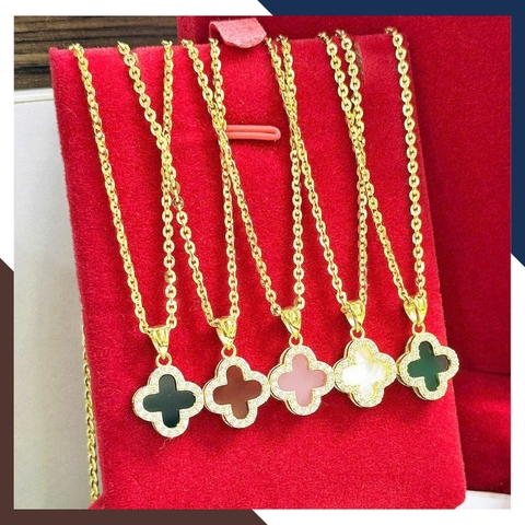 Dây Chuyền Vàng Cỏ 4 Lá Đen, Đỏ, Trắng, Xanh, Hồng DCVN213 | Vàng Tây 10k