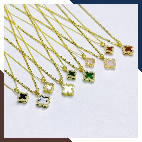 Dây Chuyền Vàng Cỏ 4 Lá Đen, Đỏ, Trắng, Xanh, Hồng DCVN213 | Vàng Tây 10k
