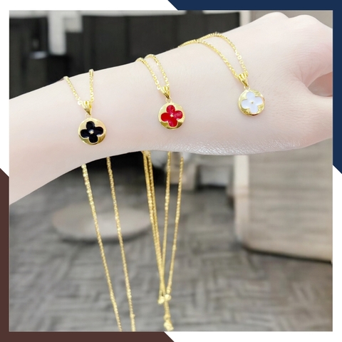 Dây Chuyền Vàng Cỏ 4 Lá Màu Đen, Đỏ, Trắng Cho Nữ Trẻ Trung DCVN207 | Vàng Tây 10k