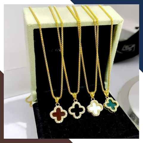 Dây Chuyền Vàng Cỏ 4 Lá Đen, Đỏ, Trắng, Xanh, Hồng Cho Nữ May Mắn DCVN351 | Vàng Tây 10k