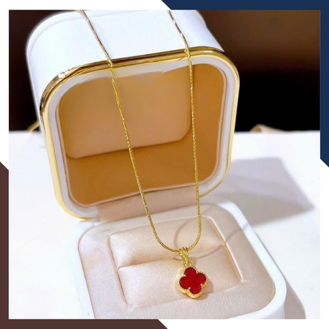 Dây Chuyền Vàng Cỏ 4 Lá Đen, Đỏ, Trắng, Xanh, Hồng Cho Nữ May Mắn DCVN351 | Vàng Tây 10k