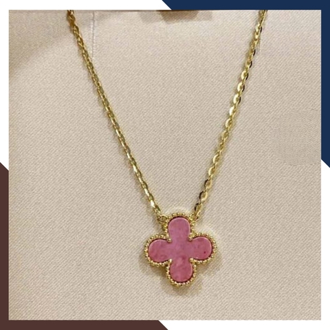 Dây Chuyền Vàng Cỏ 4 Lá Đen, Đỏ, Trắng, Xanh, Hồng Cho Nữ May Mắn DCVN351 | Vàng Tây 10k