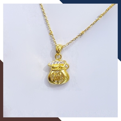 Dây chuyền vàng mắt xích vuông mặt túi tiền bằng vàng tây 10k đính đá cho nữ mã TL7529